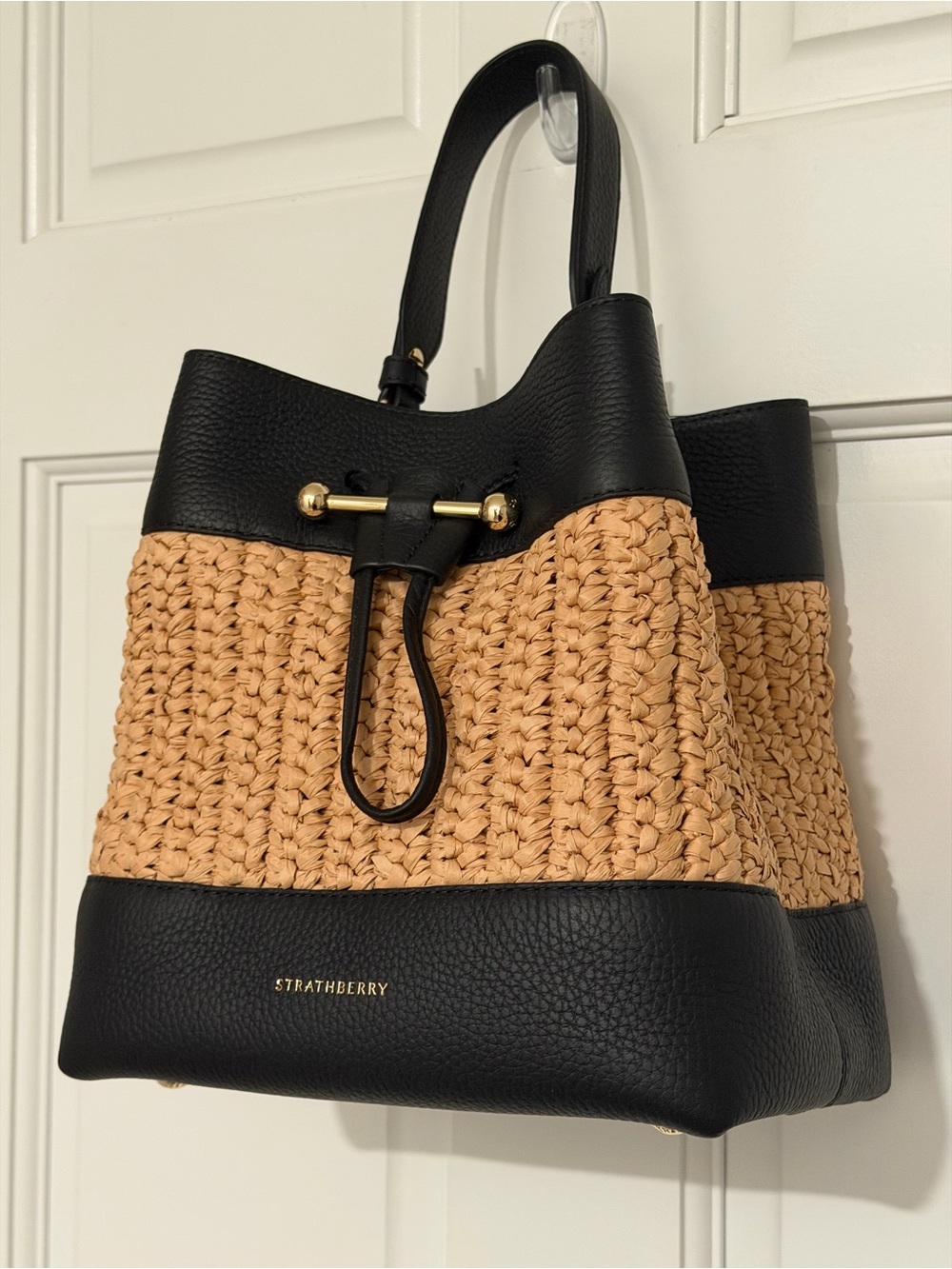 Strathberry Osette Midi in Raffia with Black leather - Picture 2 of 12